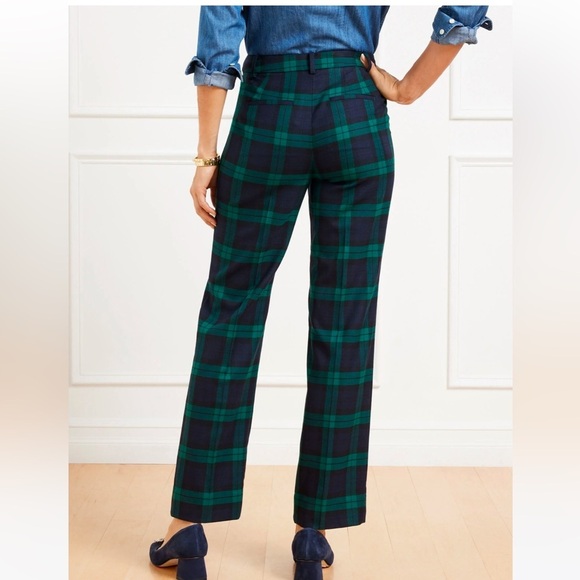 Talbots Wool Blend Blue Green Tartan Plaid Ankle Pants Size 2 Lined Side Zip - Picture 3 of 16
